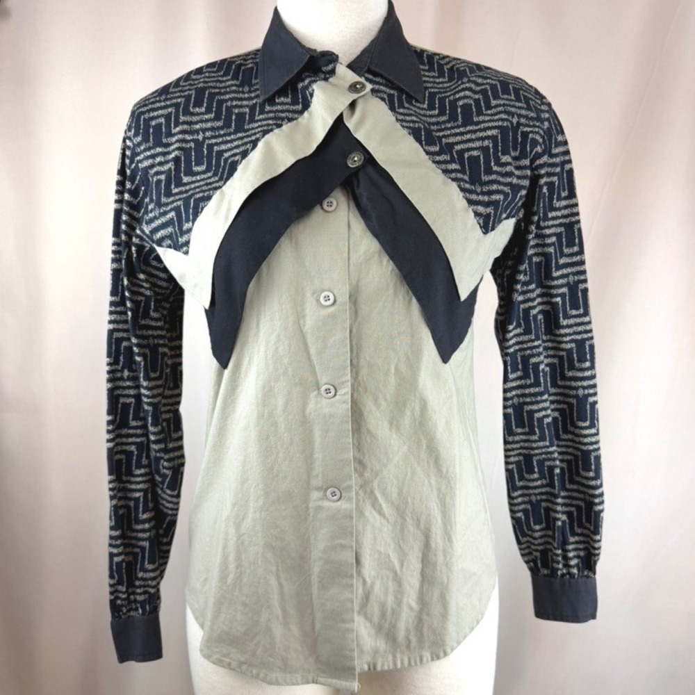 Vintage 80s ROPER Womens Western Shirt|S|Khaki Black Bib Button Shoulder Pad USA